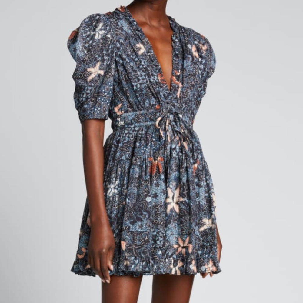 Ulla Johnson Sarai Printed Puff-Sleeve Mini Dress